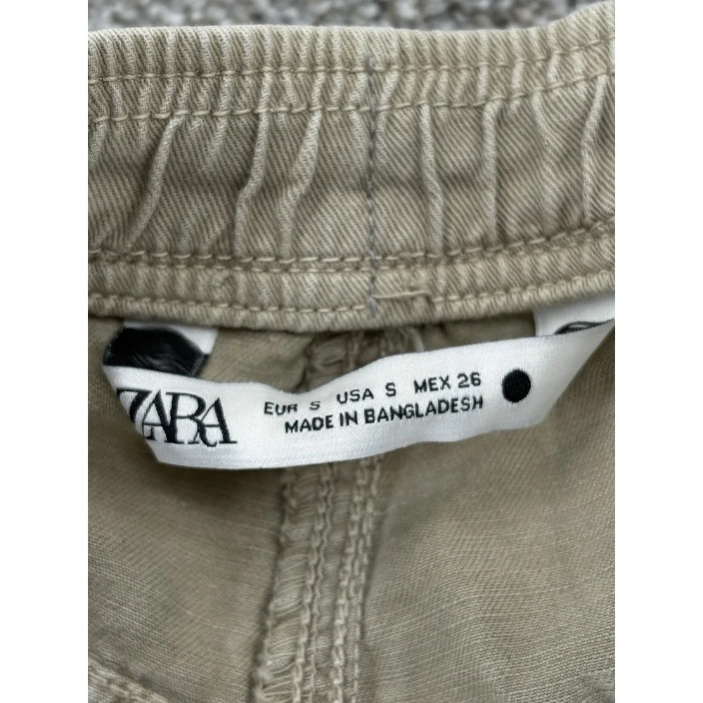 Zara Wide Leg Linen Cotton High Rise‎ Chino Women's Small Neutral Khaki Minimal